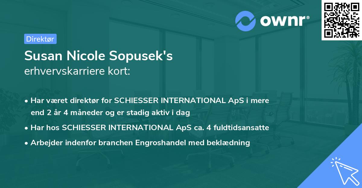 Susan Nicole Sopusek's erhvervskarriere kort