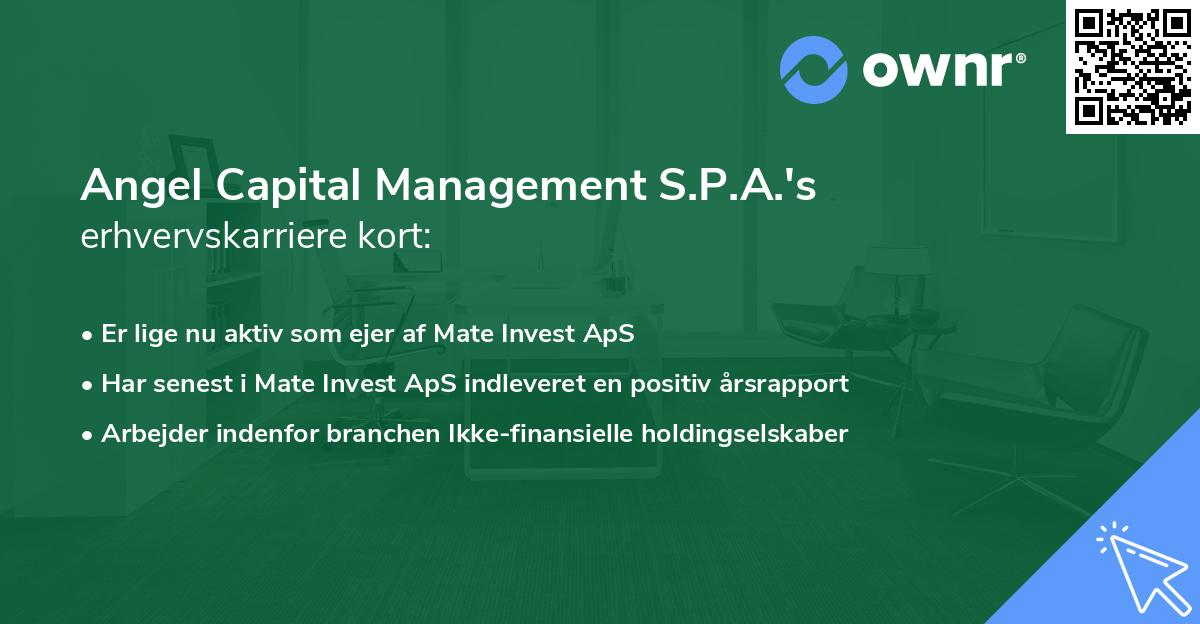 Angel Capital Management S.P.A.'s erhvervskarriere kort
