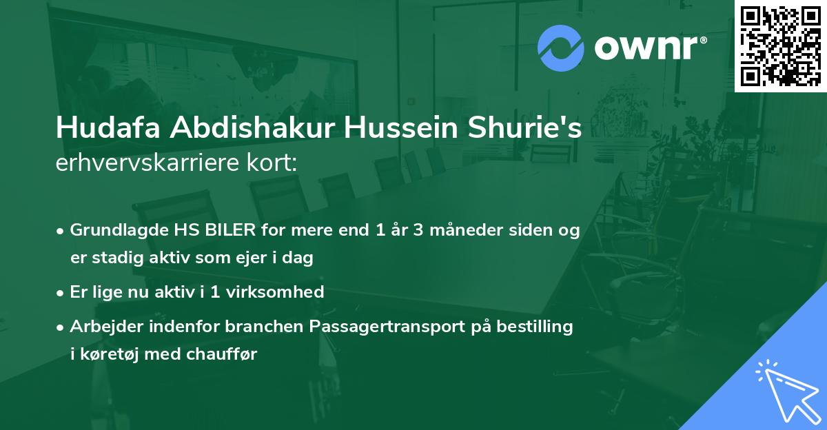 Hudafa Abdishakur Hussein Shurie's erhvervskarriere kort