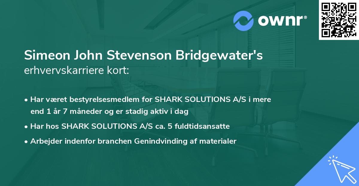 Simeon John Stevenson Bridgewater's erhvervskarriere kort