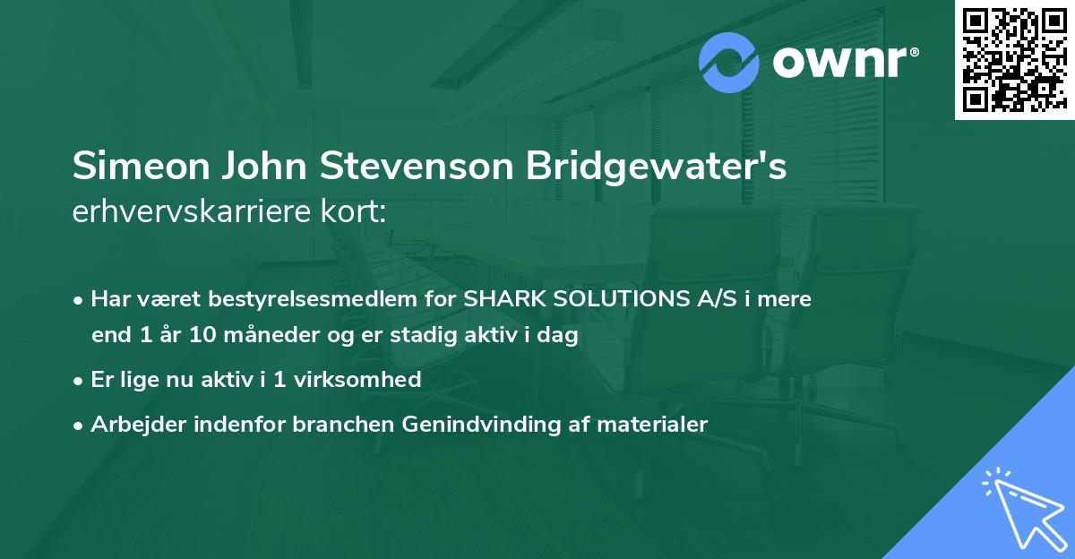 Simeon John Stevenson Bridgewater's erhvervskarriere kort