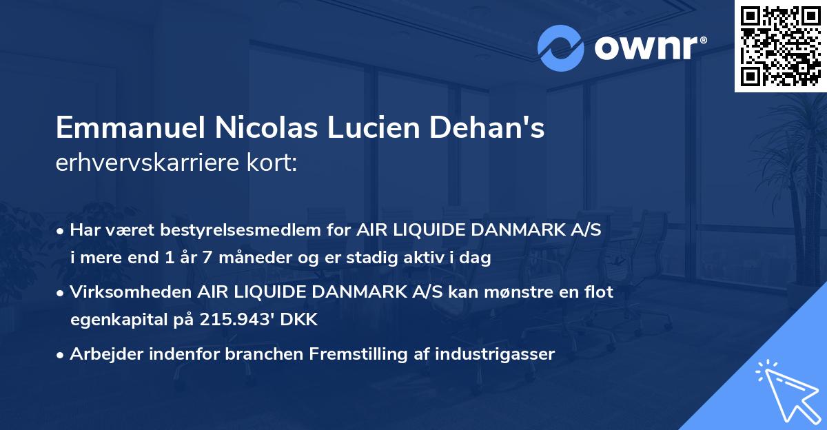 Emmanuel Nicolas Lucien Dehan's erhvervskarriere kort