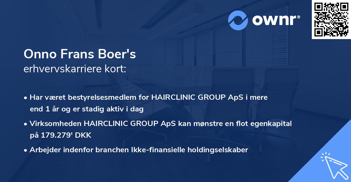 Onno Frans Boer's erhvervskarriere kort