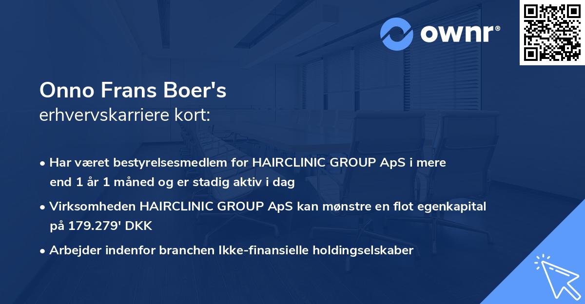 Onno Frans Boer's erhvervskarriere kort