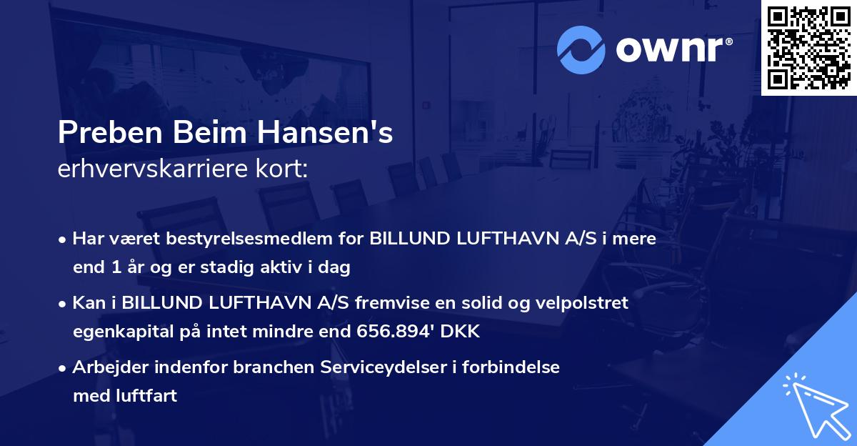 Preben Beim Hansen's erhvervskarriere kort