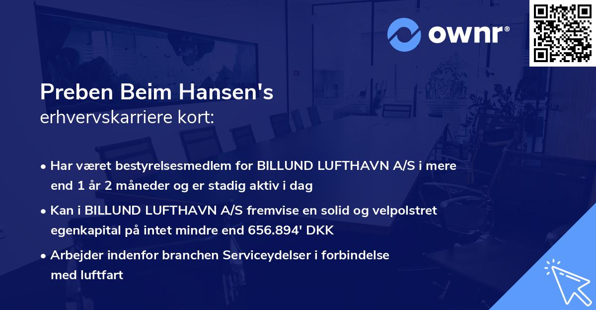 Preben Beim Hansen's erhvervskarriere kort