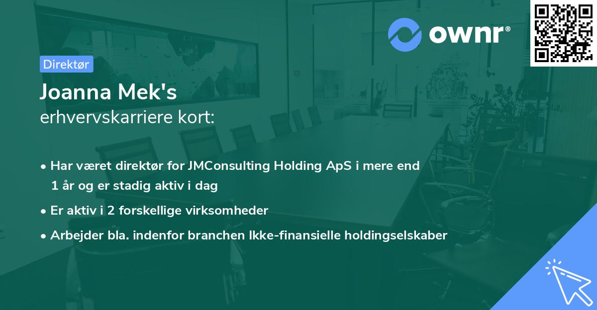 Joanna Mek's erhvervskarriere kort