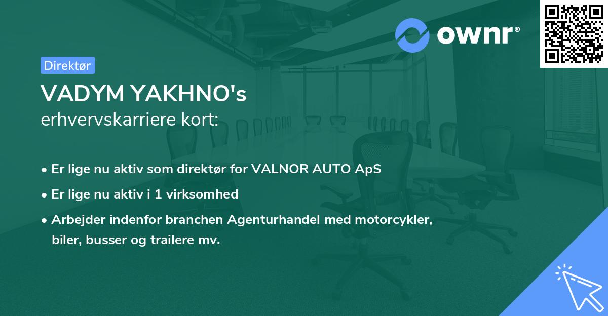 VADYM YAKHNO's erhvervskarriere kort