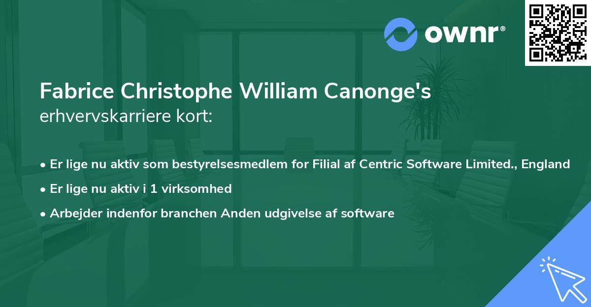 Fabrice Christophe William Canonge's erhvervskarriere kort