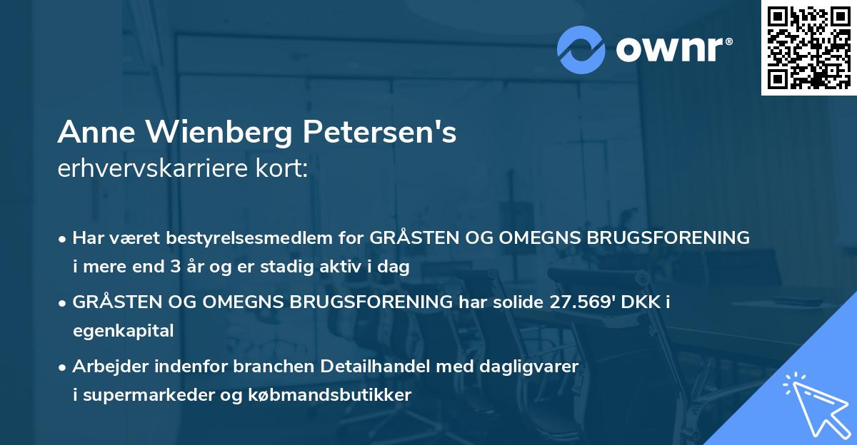 Anne Wienberg Petersen's erhvervskarriere kort