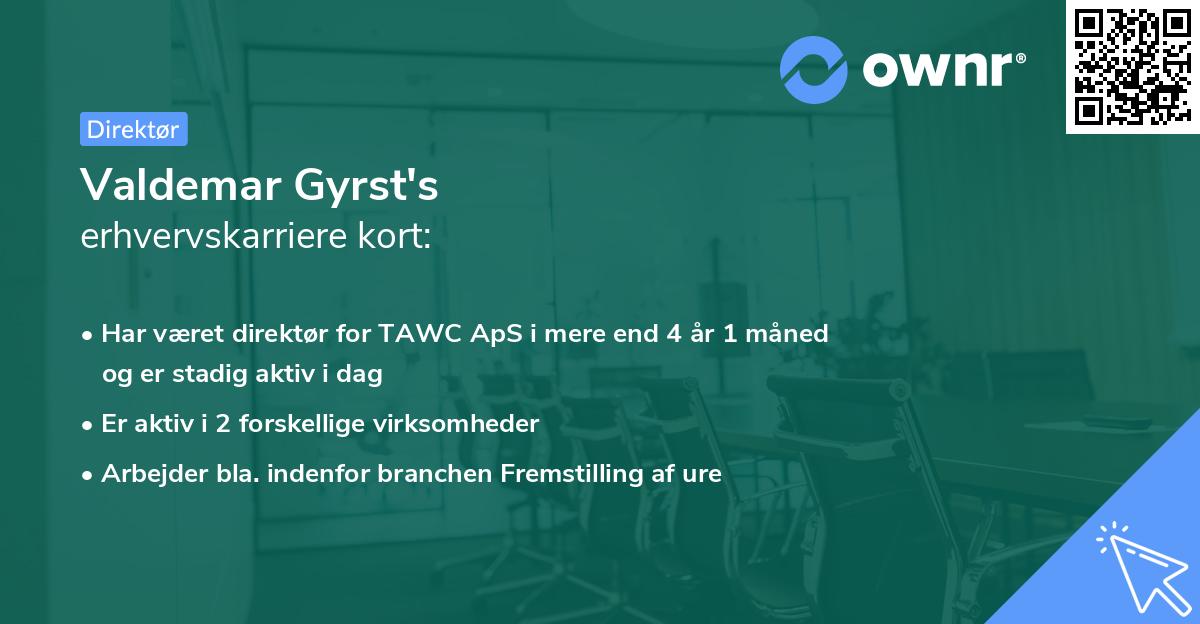 Valdemar Gyrst's erhvervskarriere kort