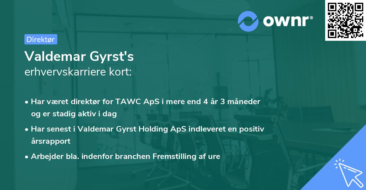 Valdemar Gyrst's erhvervskarriere kort