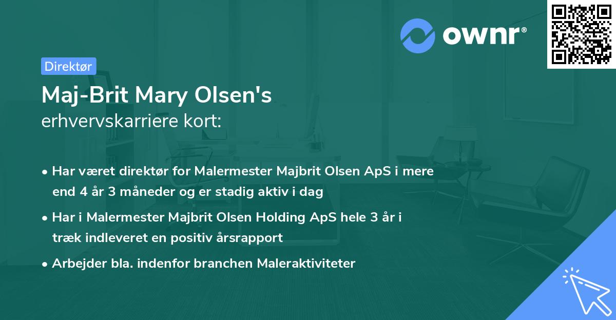 Maj-Brit Mary Olsen's erhvervskarriere kort