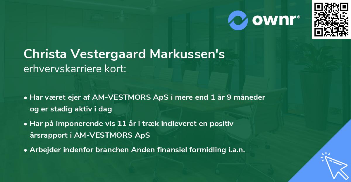 Christa Vestergaard Markussen's erhvervskarriere kort