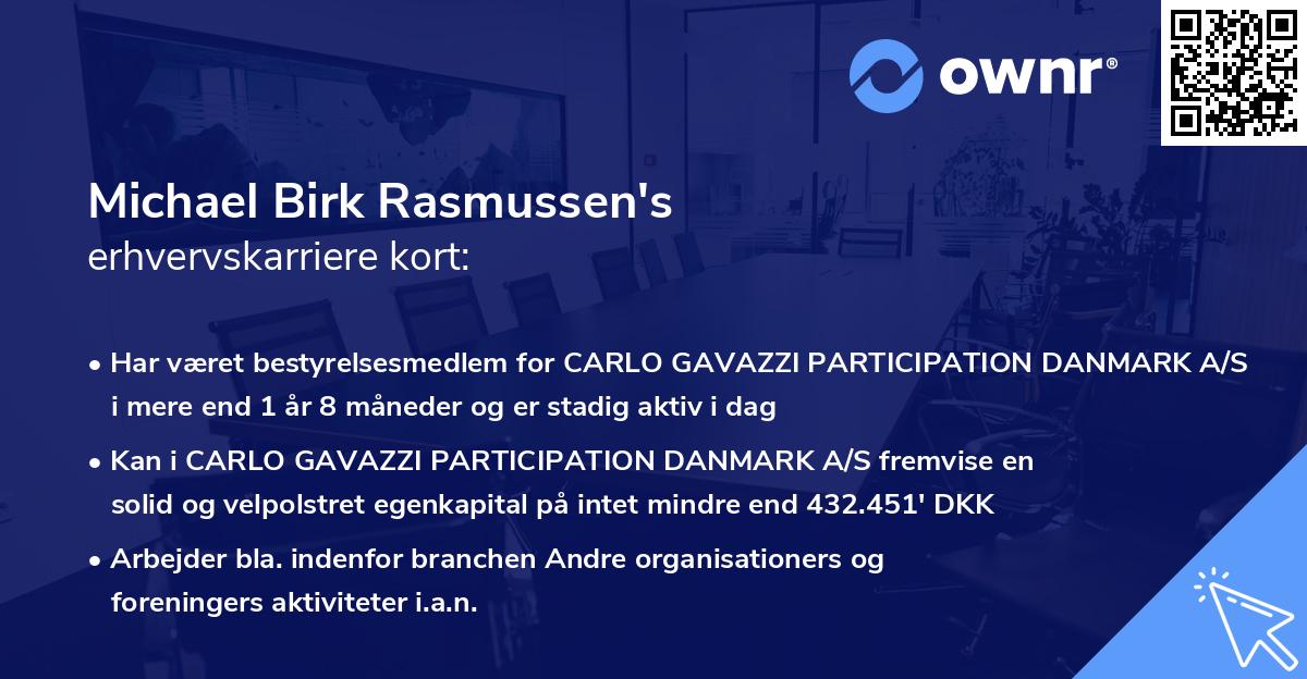 Michael Birk Rasmussen's erhvervskarriere kort