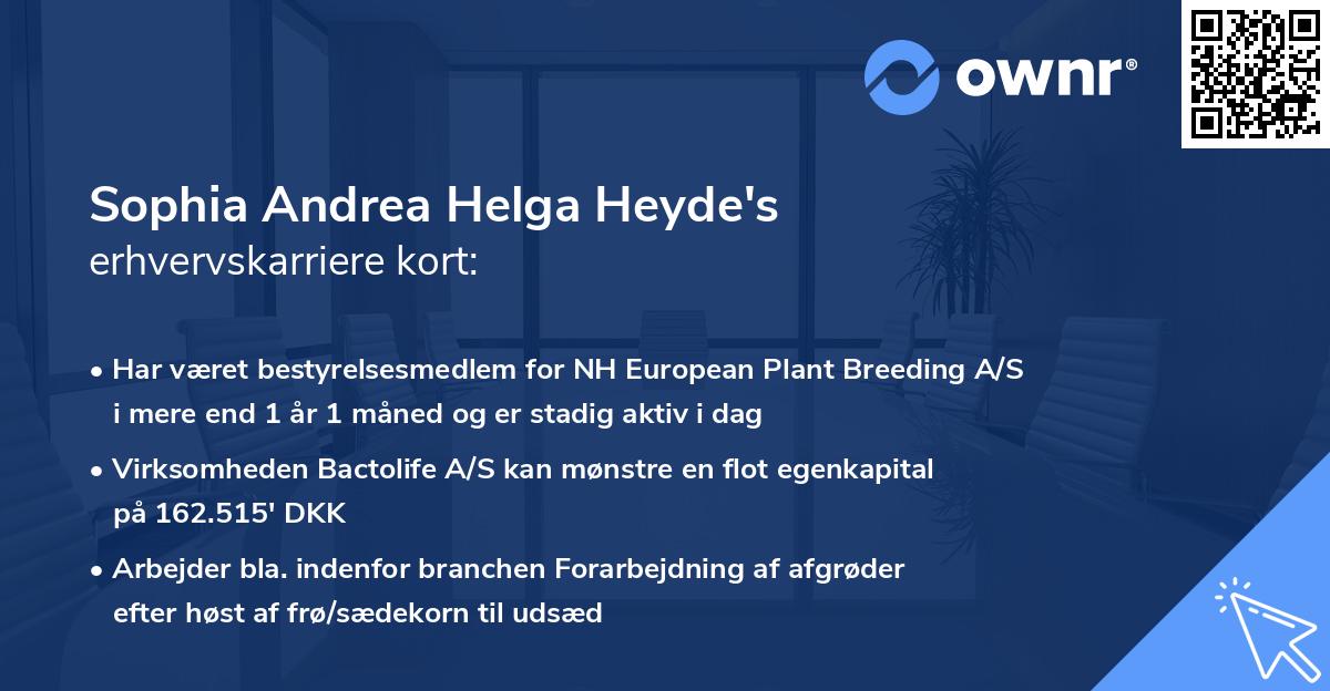 Sophia Andrea Helga Heyde's erhvervskarriere kort