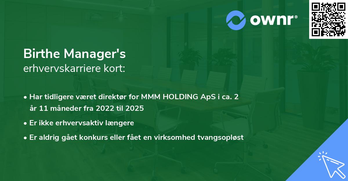 Birthe Manager's erhvervskarriere kort