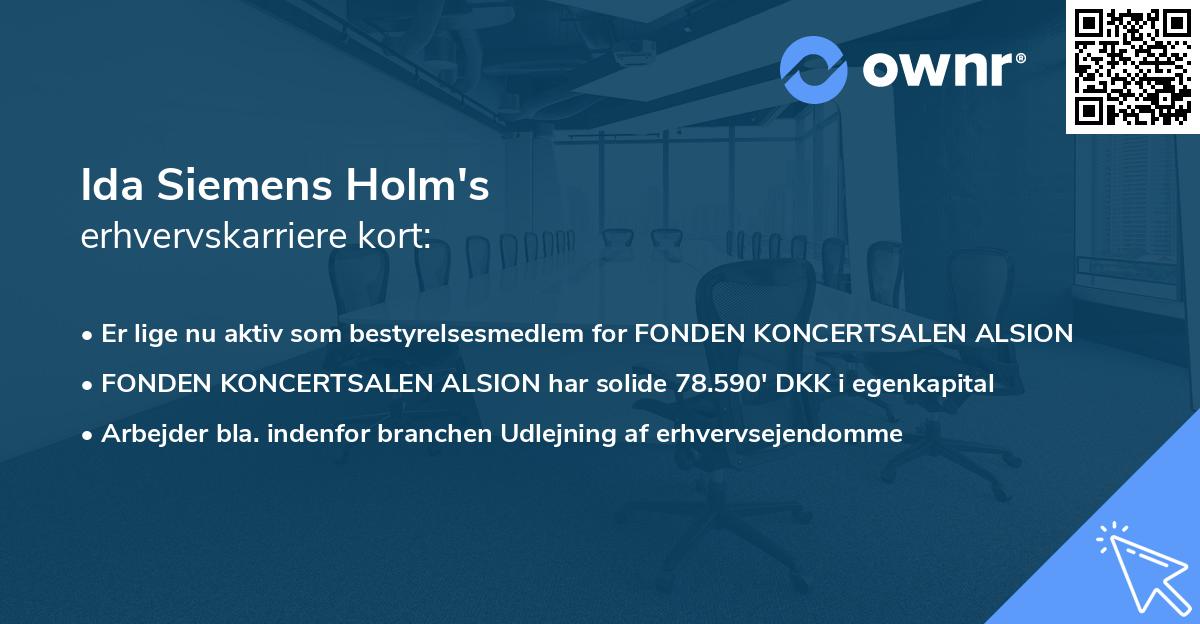 Ida Siemens Holm's erhvervskarriere kort