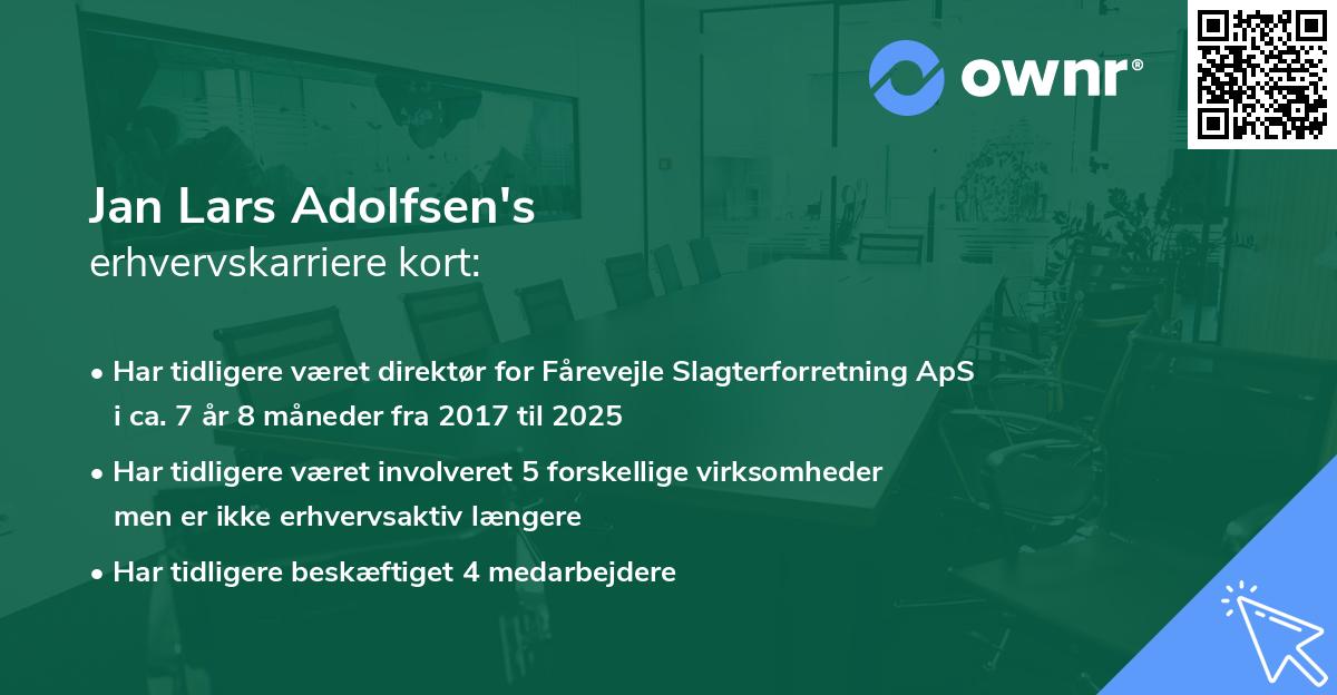 Jan Lars Adolfsen's erhvervskarriere kort