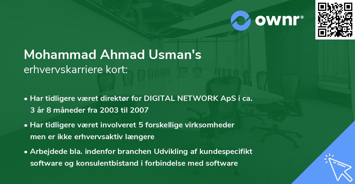 Mohammad Ahmad Usman's erhvervskarriere kort
