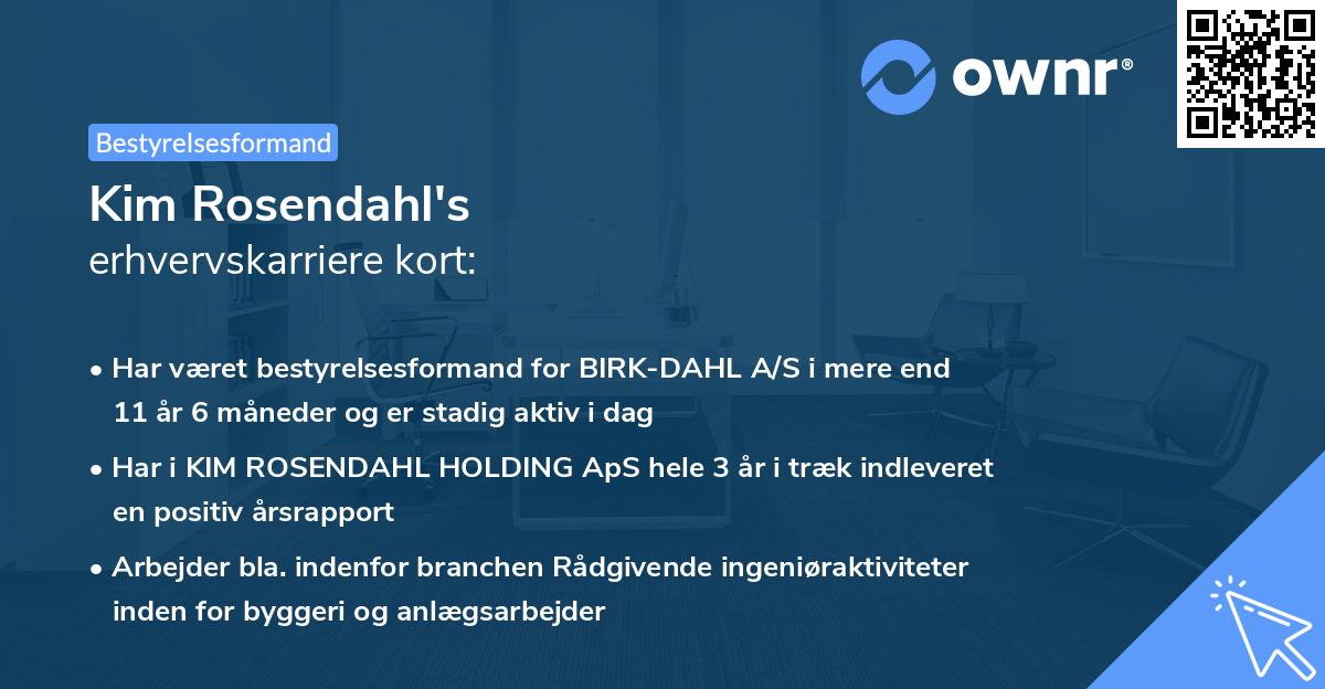 Kim Rosendahl's erhvervskarriere kort