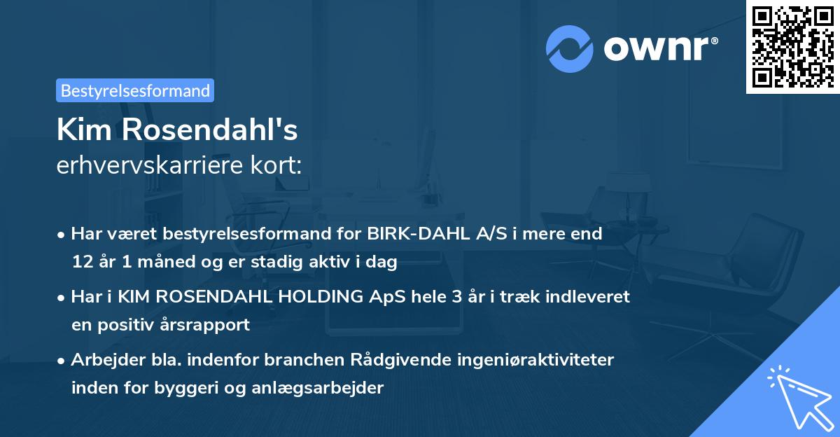 Kim Rosendahl's erhvervskarriere kort