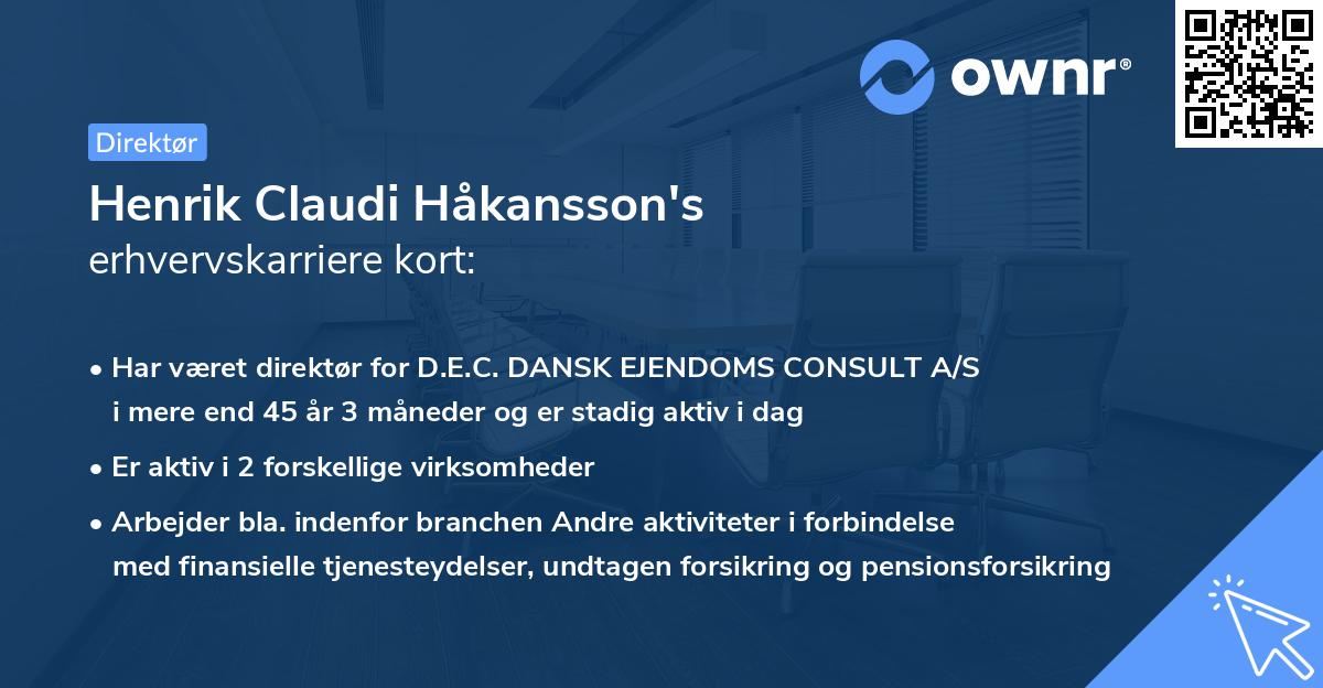 Henrik Claudi Håkansson's erhvervskarriere kort