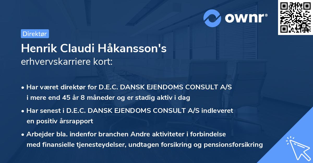 Henrik Claudi Håkansson's erhvervskarriere kort