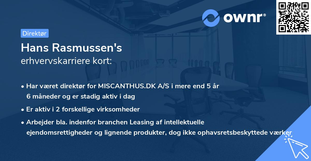 Hans Rasmussen's erhvervskarriere kort