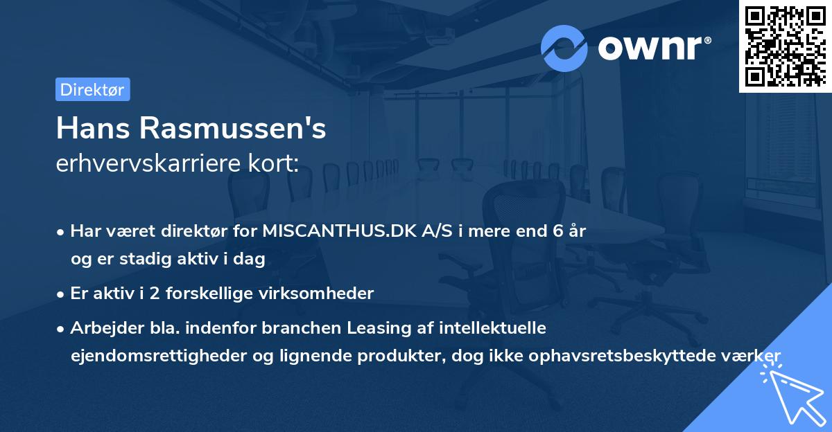 Hans Rasmussen's erhvervskarriere kort