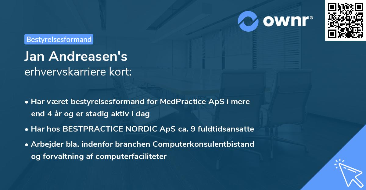 Jan Andreasen's erhvervskarriere kort