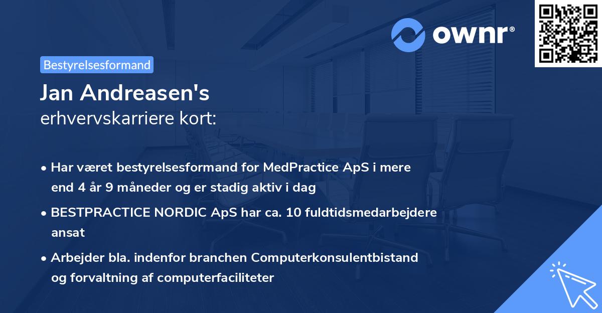 Jan Andreasen's erhvervskarriere kort