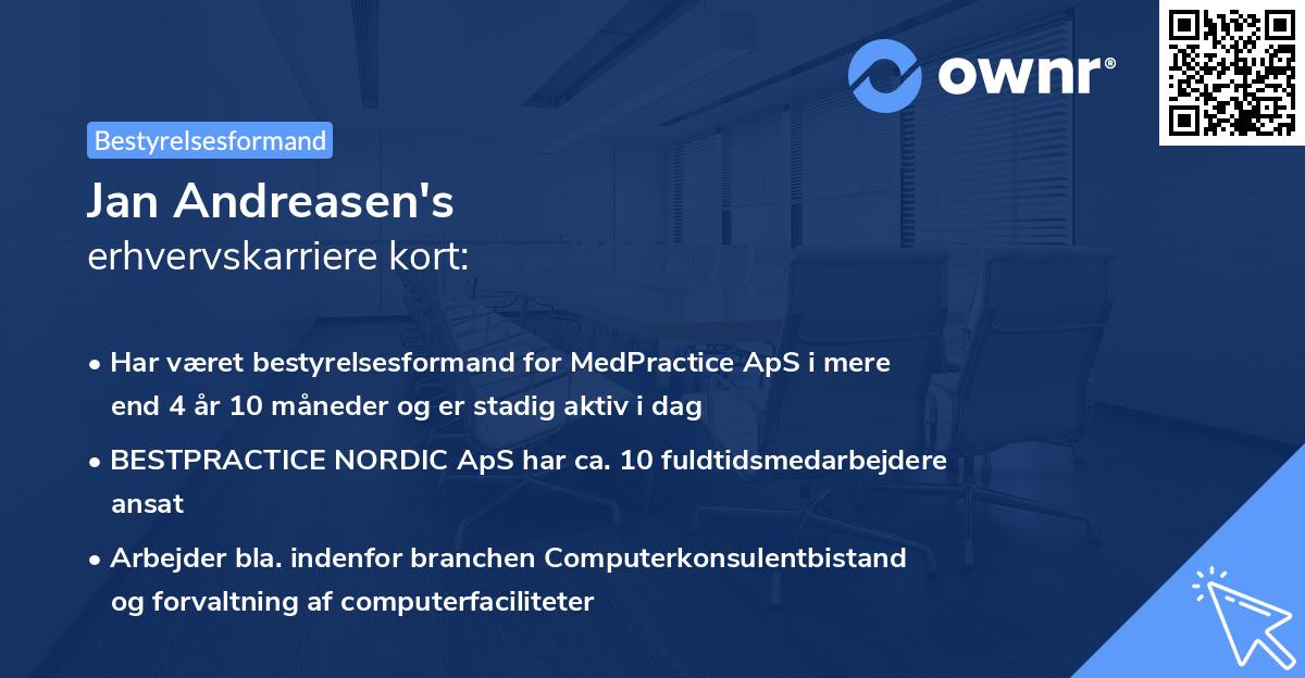 Jan Andreasen's erhvervskarriere kort