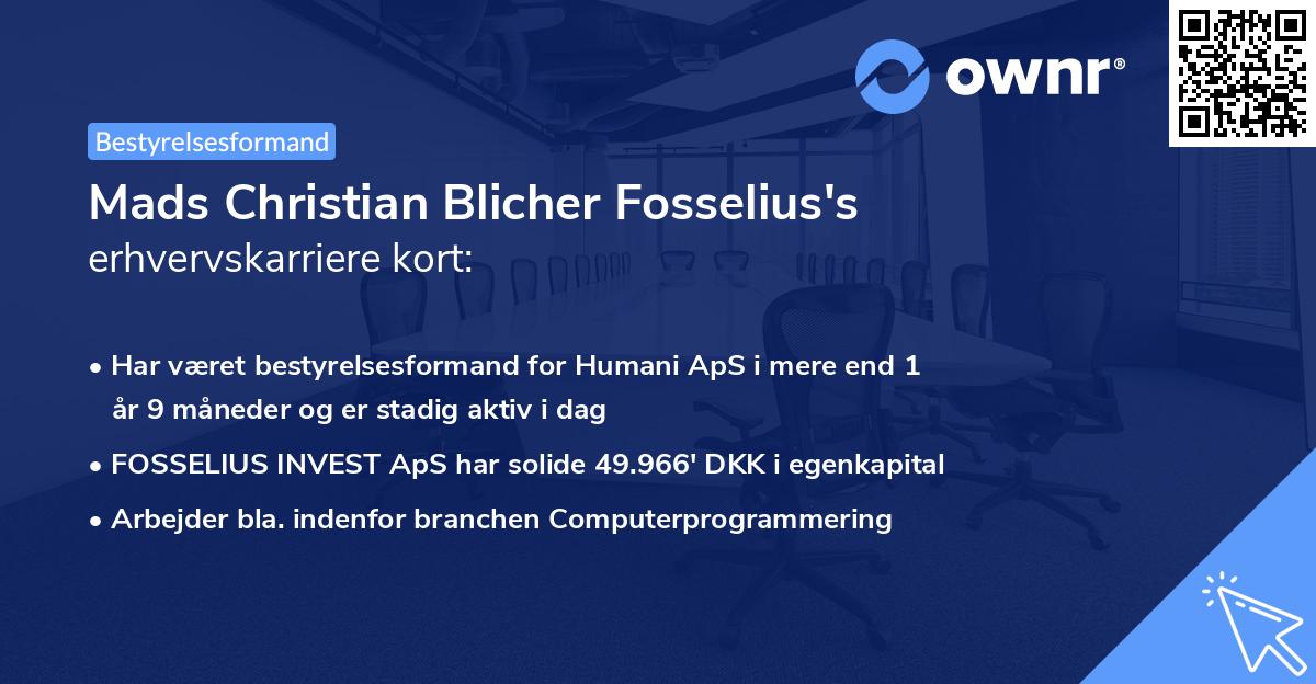 Mads Christian Blicher Fosselius's erhvervskarriere kort