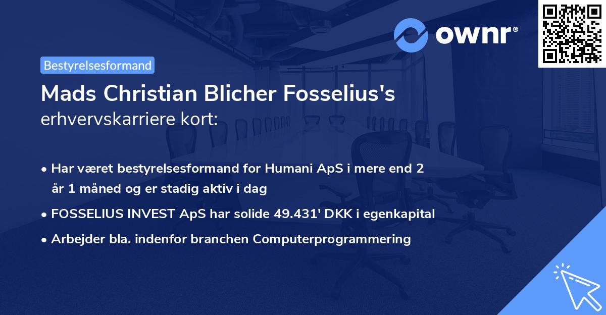 Mads Christian Blicher Fosselius's erhvervskarriere kort