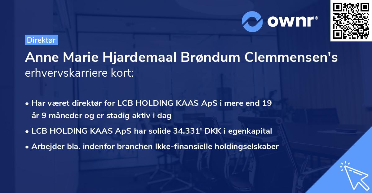 Anne Marie Hjardemaal Brøndum Clemmensen's erhvervskarriere kort