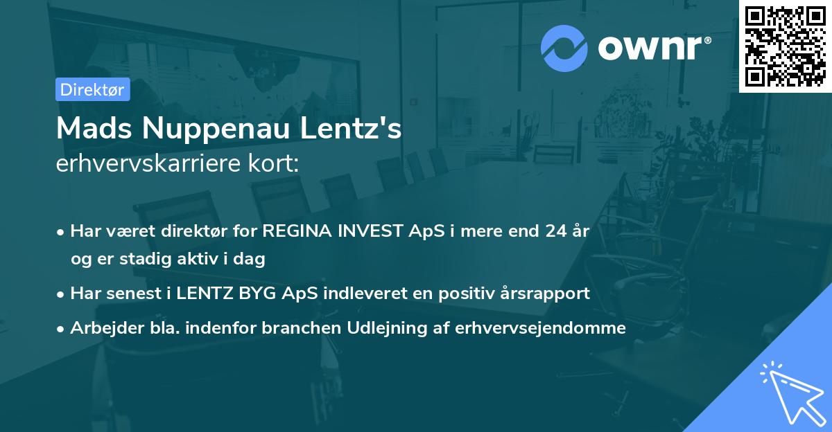 Mads Nuppenau Lentz's erhvervskarriere kort