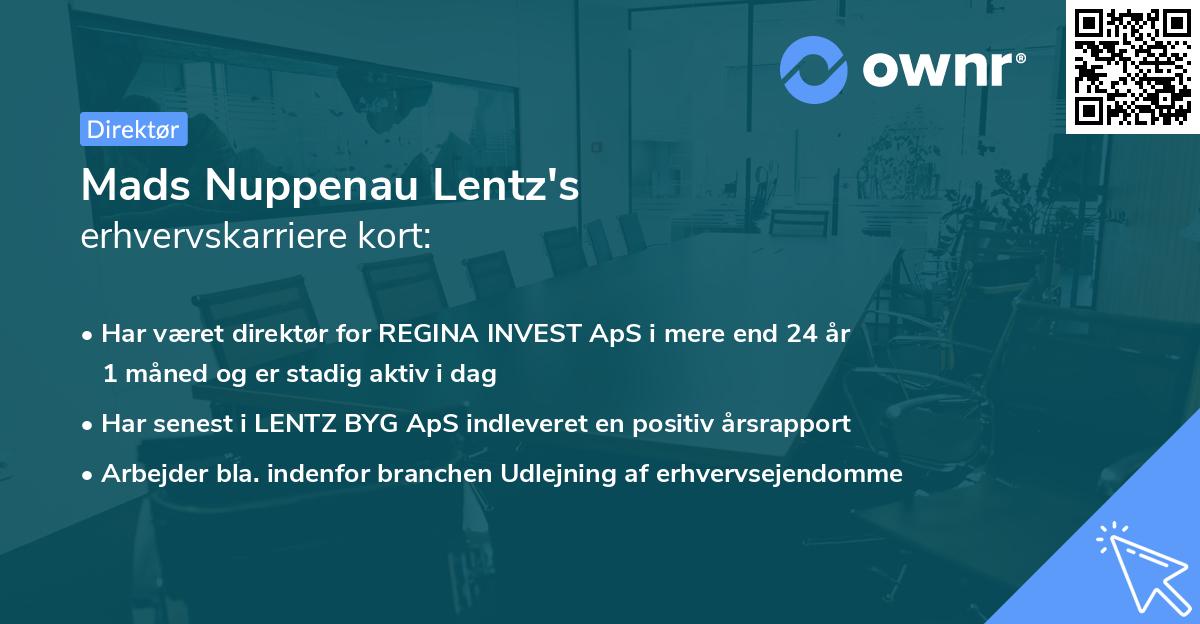 Mads Nuppenau Lentz's erhvervskarriere kort
