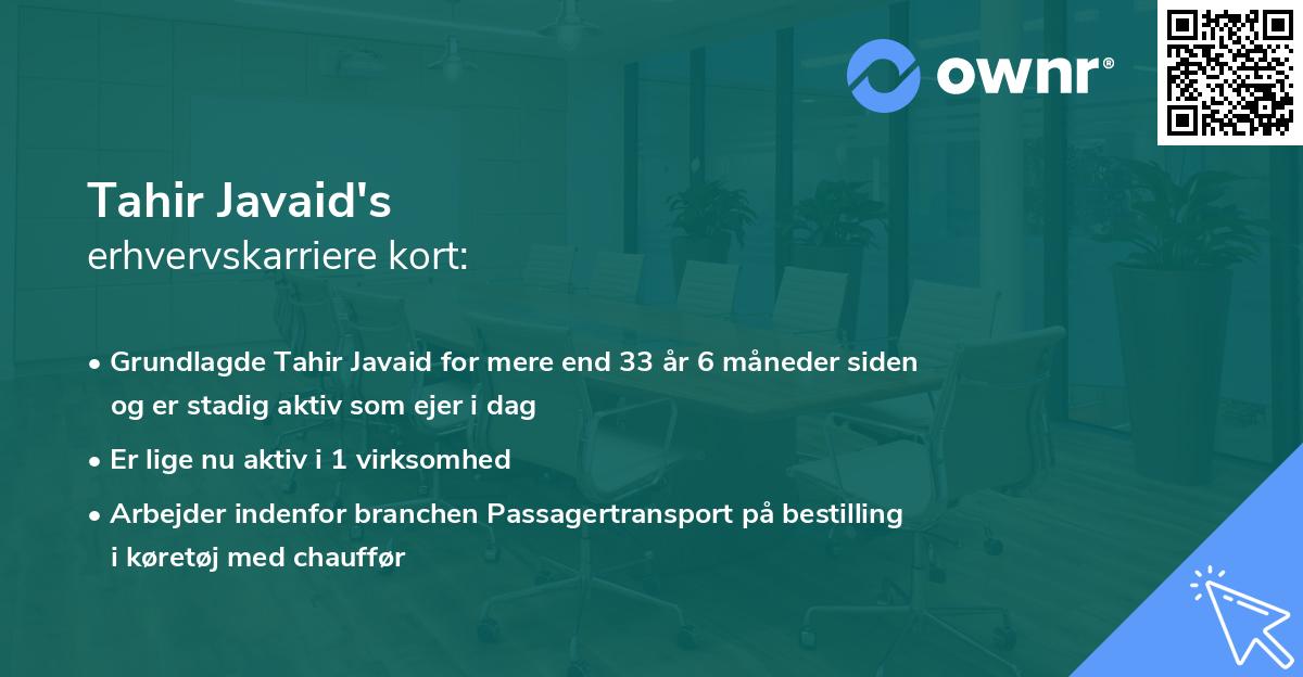 Tahir Javaid's erhvervskarriere kort