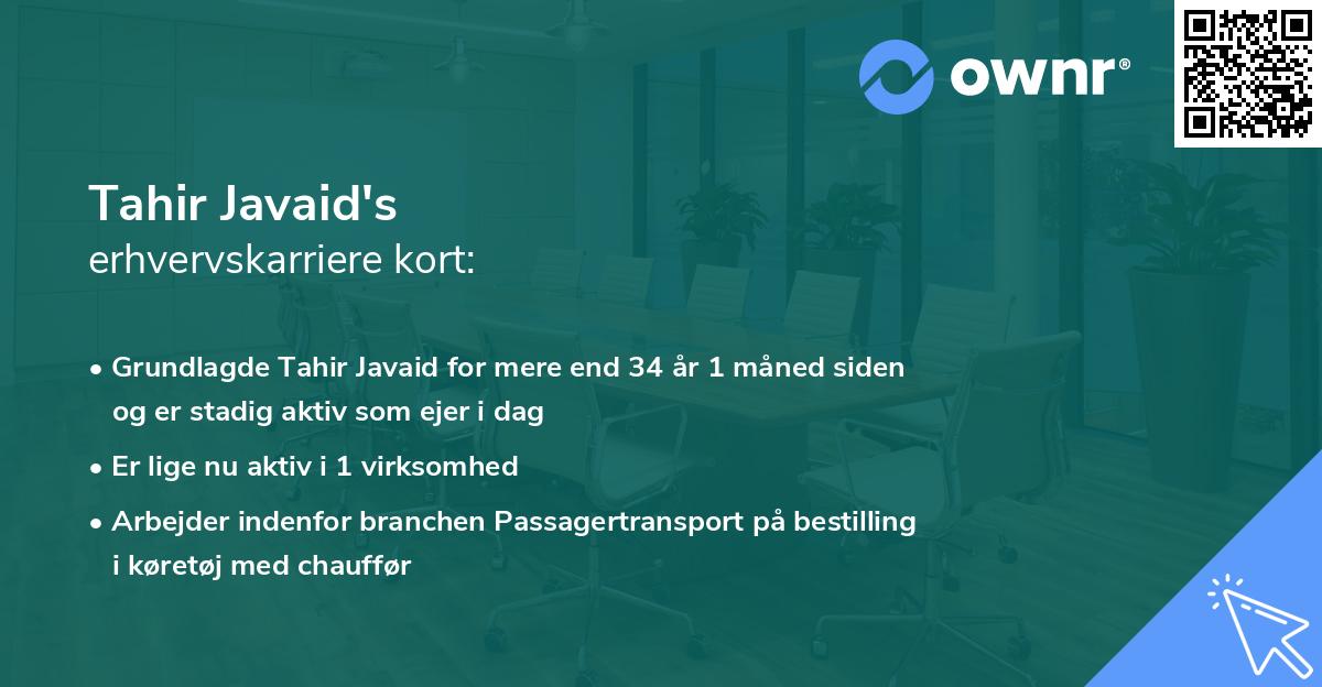 Tahir Javaid's erhvervskarriere kort