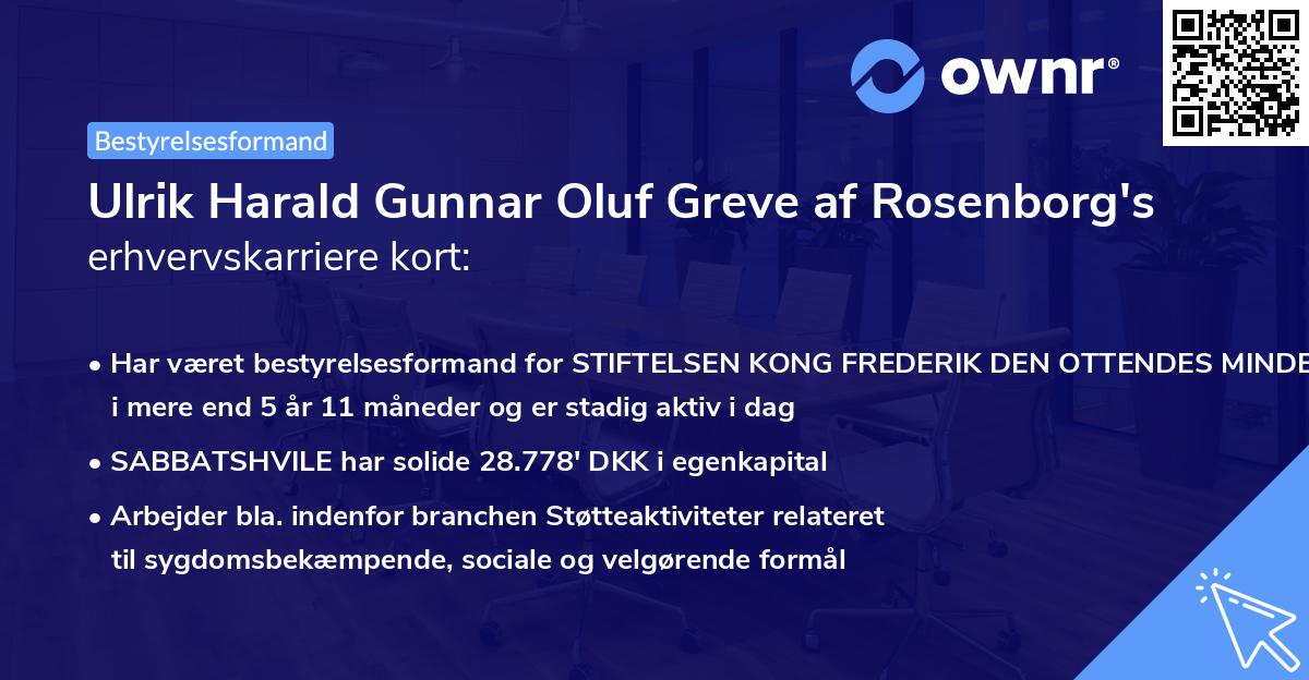 Ulrik Harald Gunnar Oluf Greve af Rosenborg's erhvervskarriere kort