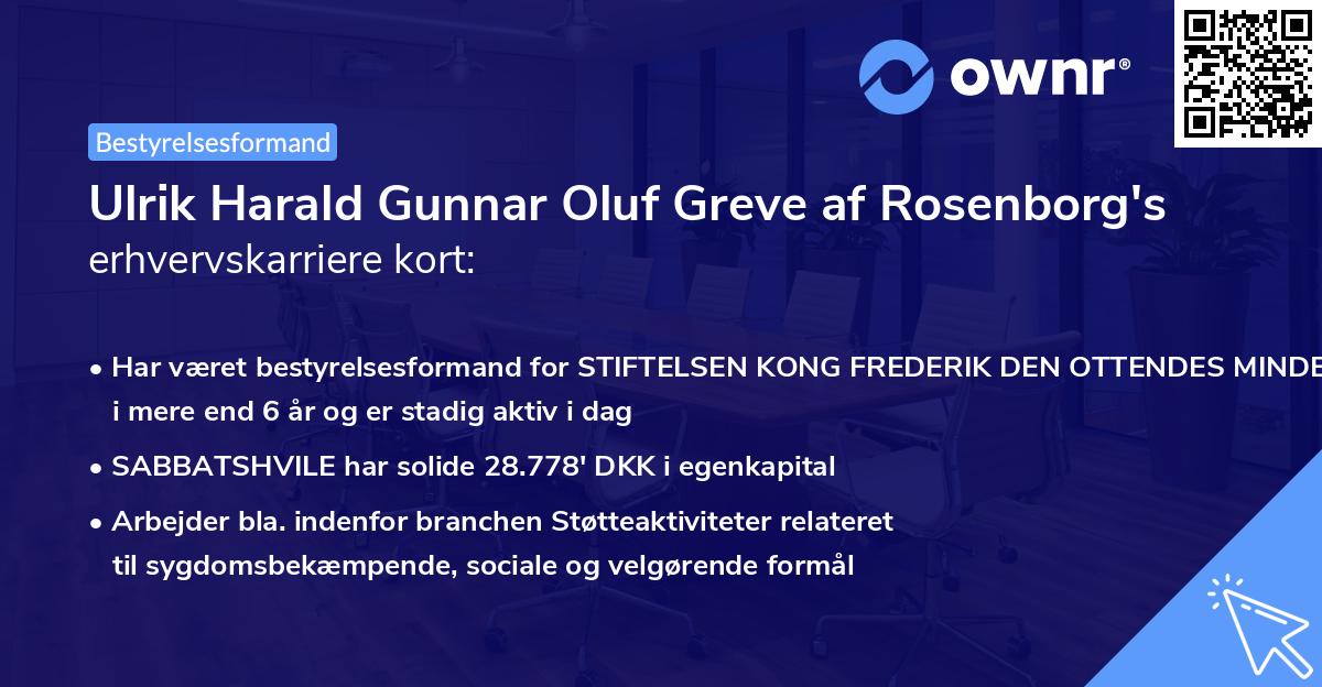 Ulrik Harald Gunnar Oluf Greve af Rosenborg's erhvervskarriere kort