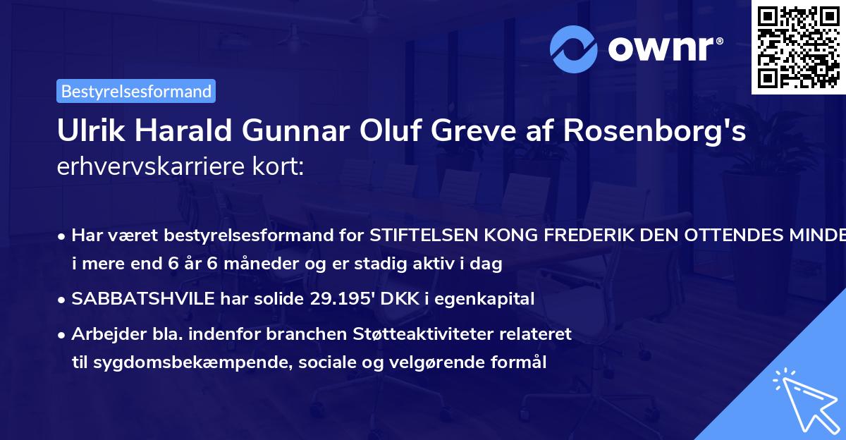 Ulrik Harald Gunnar Oluf Greve af Rosenborg's erhvervskarriere kort