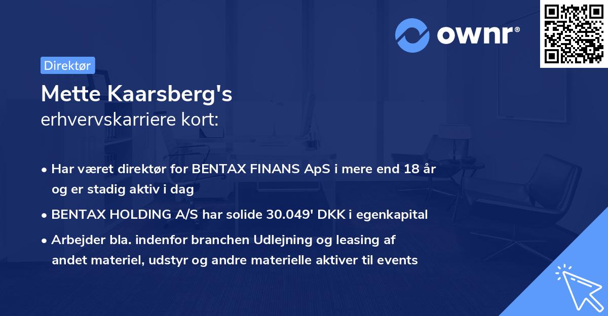 Mette Kaarsberg's erhvervskarriere kort