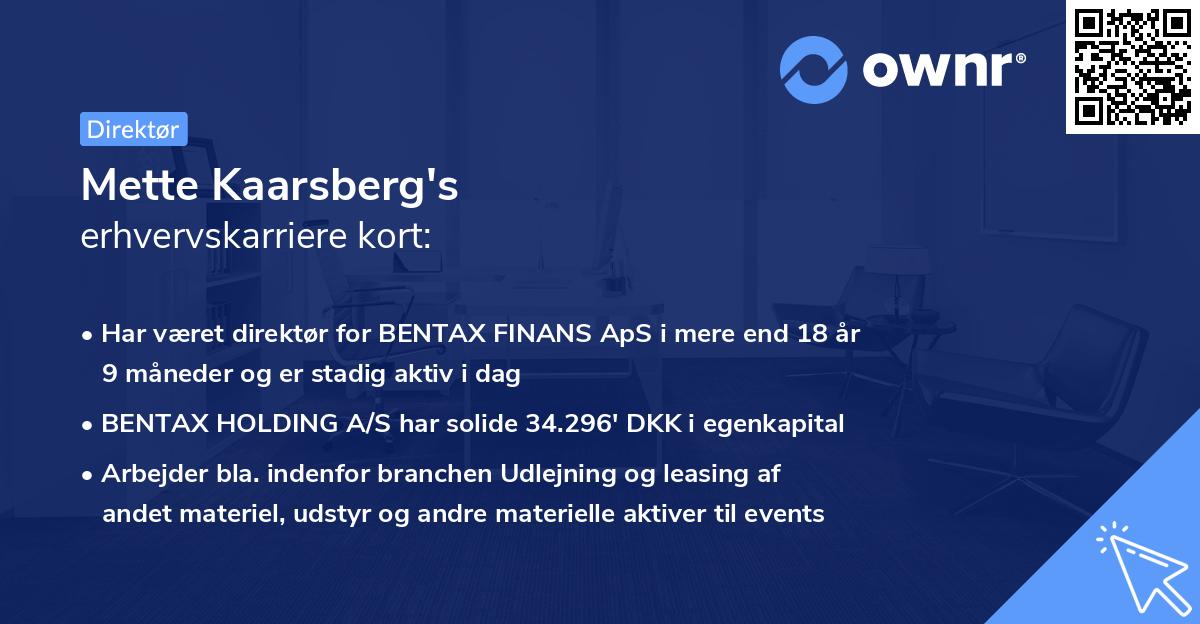 Mette Kaarsberg's erhvervskarriere kort