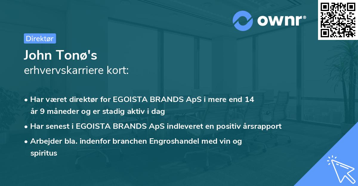John Tonø's erhvervskarriere kort