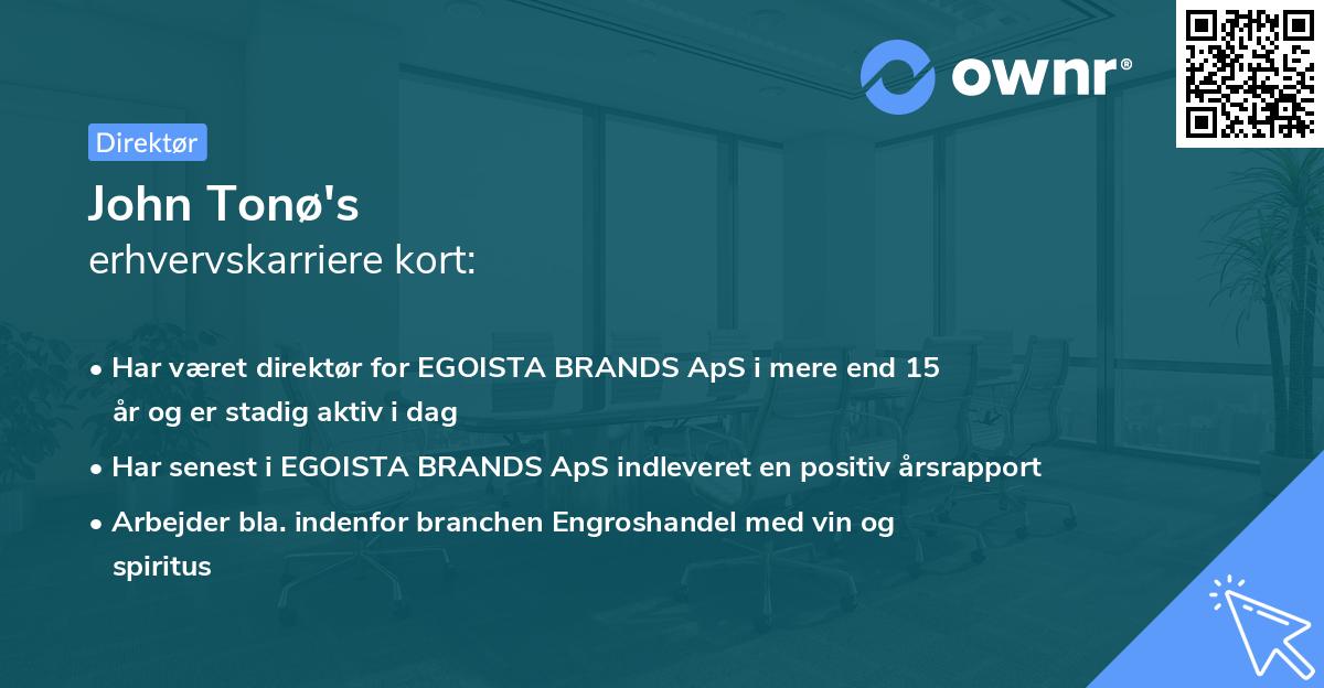 John Tonø's erhvervskarriere kort