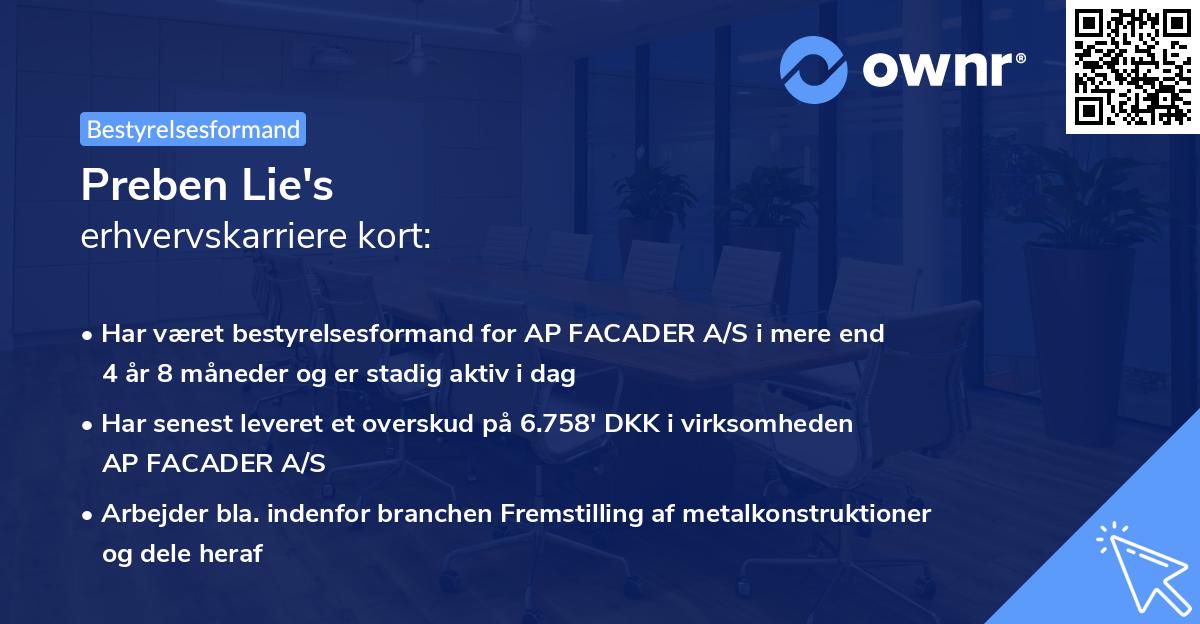 Preben Lie's erhvervskarriere kort