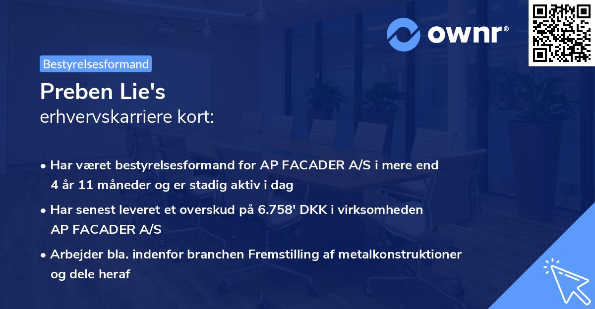 Preben Lie's erhvervskarriere kort