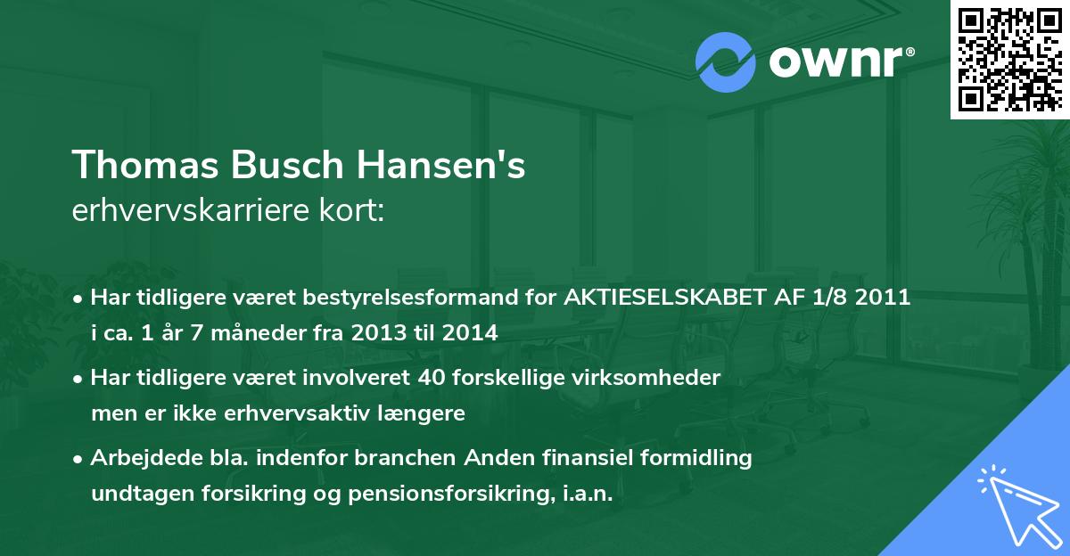 Thomas Busch Hansen's erhvervskarriere kort